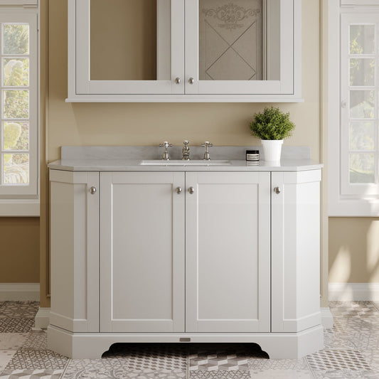 Hudson Reed Old London 1200mm Timeless Sand Floor Standing 4 Door Vanity Unit With Grey Marble Basin