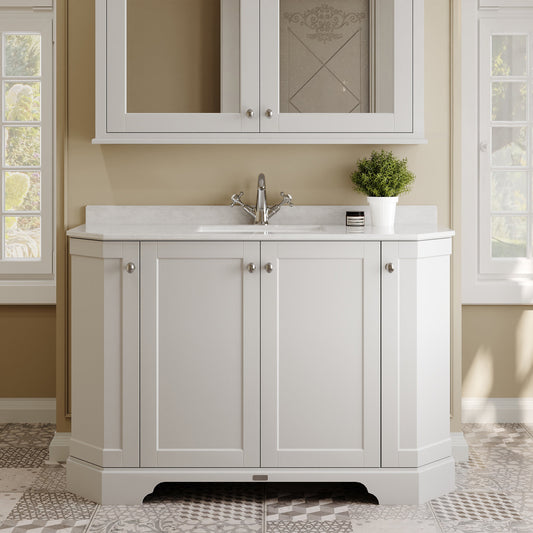 Hudson Reed Old London 1236mm Timeless Sand Floor Standing Vanity Unit With 1 Tap Hole White Marble Top Basin