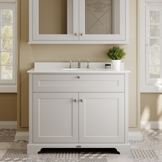Hudson Reed Old London 1000mm Floor Standing 2 Door Vanity Unit With White Marble Top & 3 Tap Hole Basin