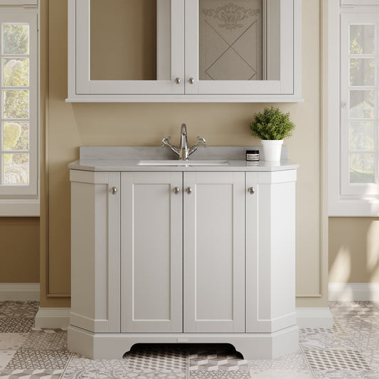 Hudson Reed Old London 1000mm Timeless Sand Floor Standing 4 Door Vanity Unit With Grey Marble Top