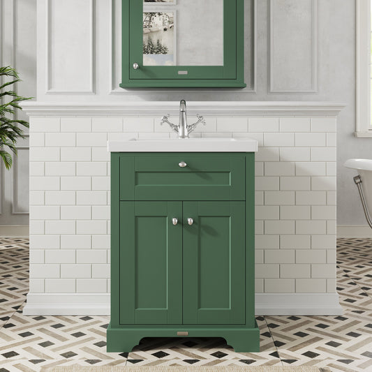 Hudson Reed Old London 600mm Hunter Green 2-Door Floor Standing Vanity Unit With Fireclay Basin