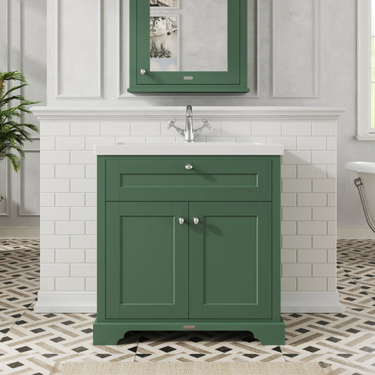 Hudson Reed Old London 800mm Hunter Green 2-Door Floor Standing Vanity Unit With Basin