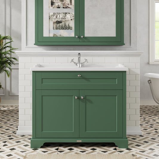 Hudson Reed Old London 1000mm Hunter Green Floor Standing 2 Door Vanity Unit With 1 Tap Hole Ceramic Basin