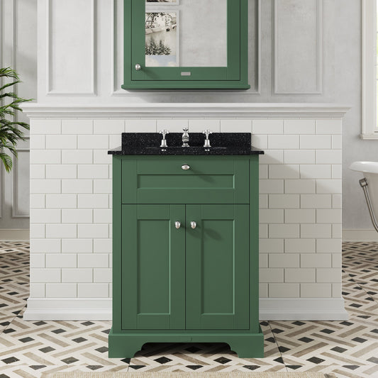 Hudson Reed Old London 600mm Hunter Green Floor Standing 2 Door Vanity Unit with Black Marble Top Basin