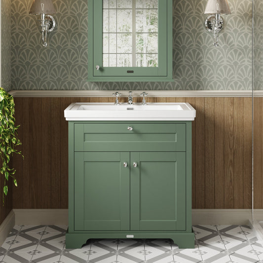 Hudson Reed Old London 800mm Floor Standing 2 Door Vanity Unit with 3 Tap Hole Basin
