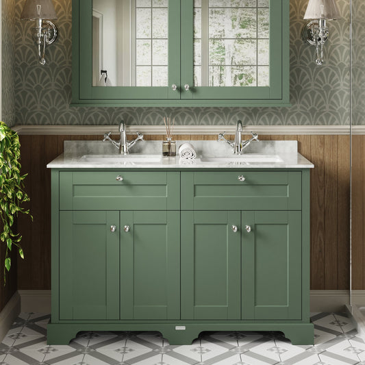 Hudson Reed Old London 1200mm Floor Standing Basin Unit With Square Double Basin, 2 Tap Hole & Marble Top