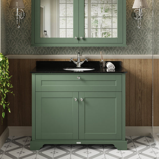 Hudson Reed Old London 1020mm Hunter Green Floor Standing 2 Door Vanity Unit With Black Marble Top Basin
