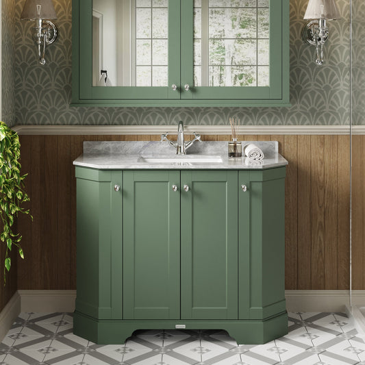 Hudson Reed Old London 1000mm Hunter Green Floor Standing Vanity Unit With 1 Tap Hole Grey Marble Top Basin