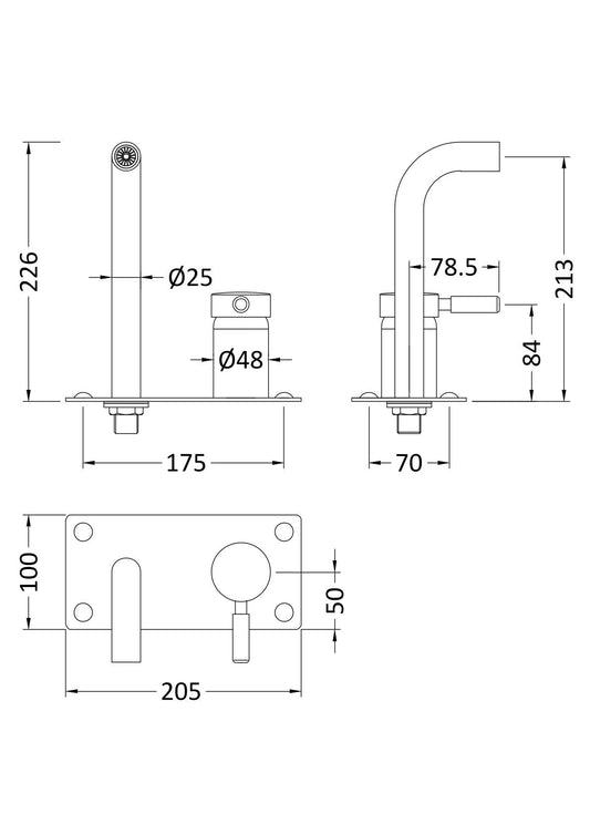 Tec Single Lever Wall Mounted Basin Bath Filler