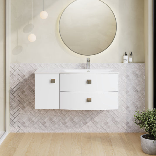 Hudson Reed Sarenna 1000mm Moon White Wall Hung Right Hand 2 Drawer 1 Door Vanity Unit with Basin