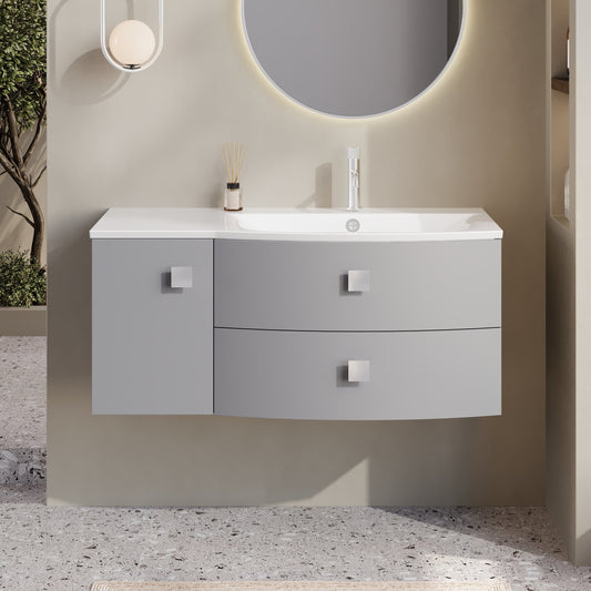Hudson Reed Sarenna 1000mm Dove Grey Wall Hung Right Hand 2 Drawer 1 Door Vanity Unit with Polymarble Basin
