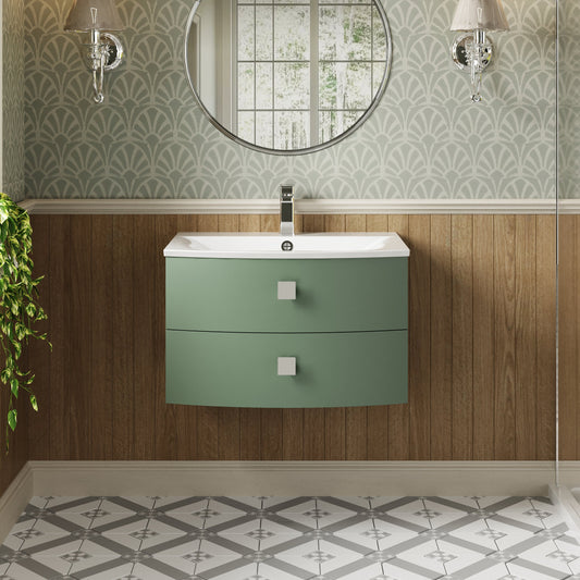 Hudson Reed Sarenna 700mm Hunter Green Wall Hung 2 Drawer Vanity Unit With Polymarble Basin