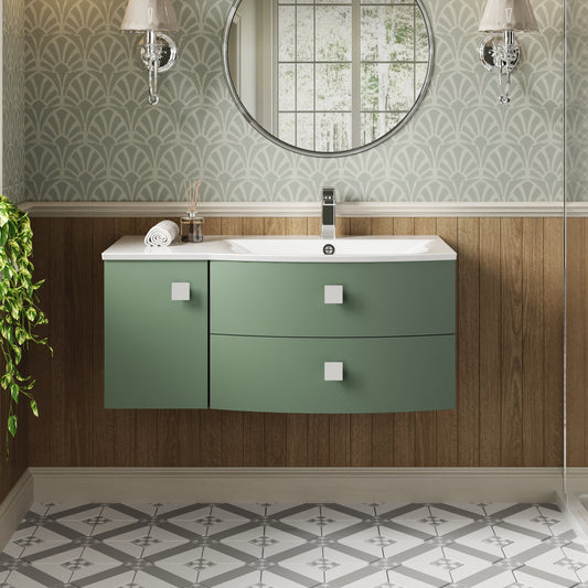 Hudson Reed Sarenna 1000mm Hunter Green Wall Hung 2 Drawer 1 Door Vanity Unit With Polymarble Basin