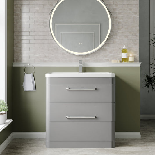 Hudson Reed Solar 800mm Cool Grey 2 Drawer Floor Standing Vanity Unit With Ceramic Basin