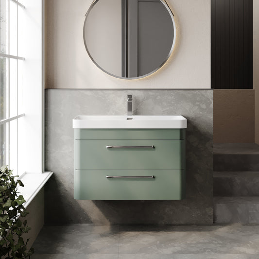 Hudson Reed Solar 800mm Fern Green Wall Hung 2-Drawer Unit with 1 Tap Hole Basin