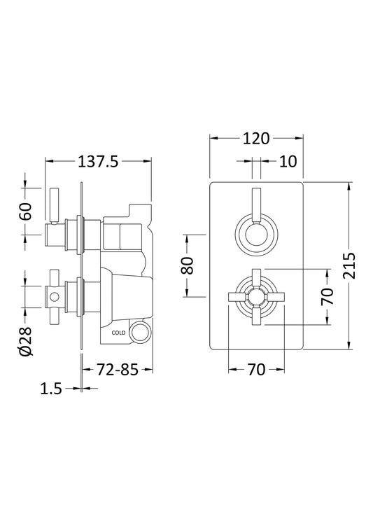 Tec Pura Twin Thermostatic Shower Valve With Diverter Brushed Brass