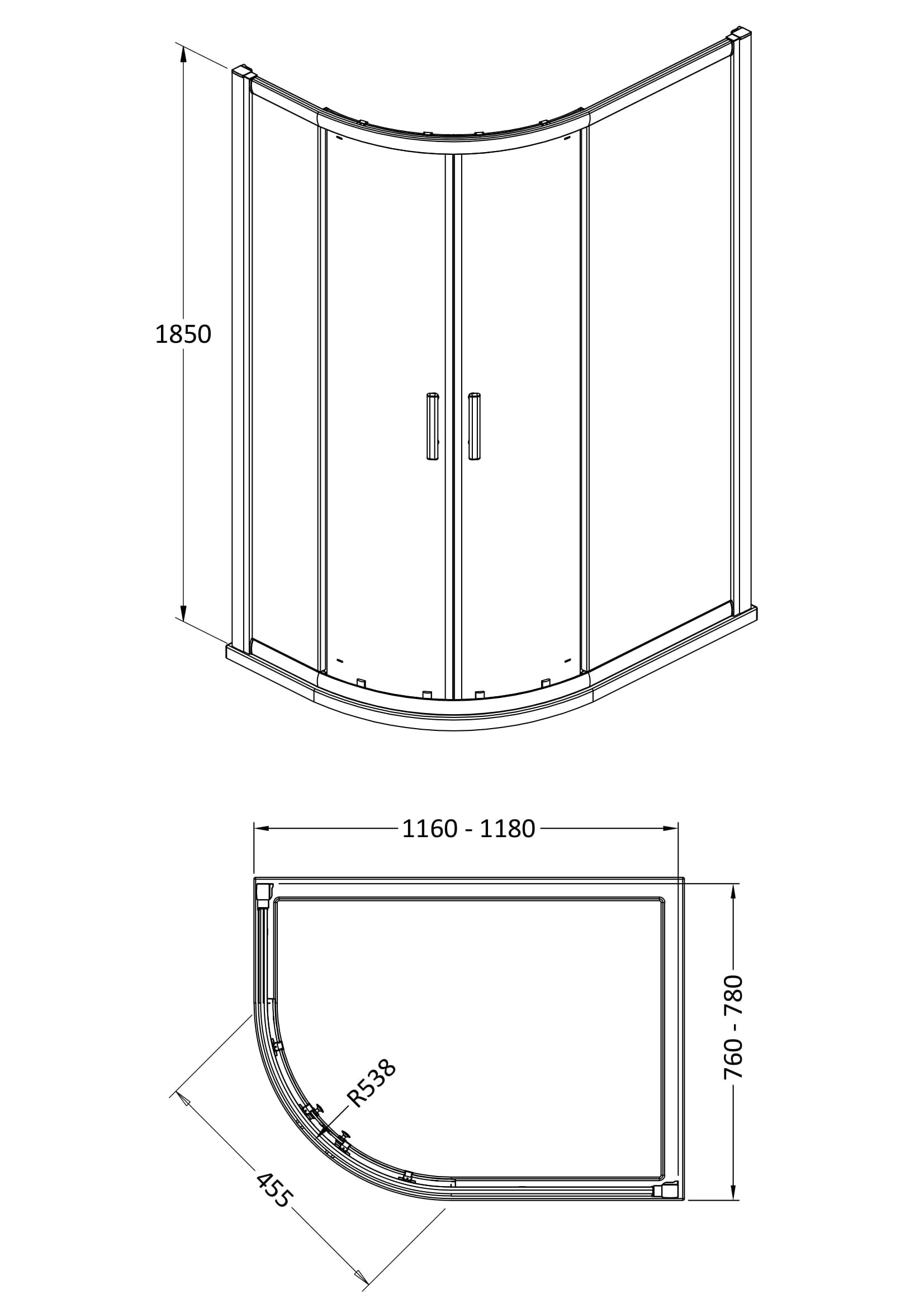 Hudson Reed Pacific 1200 x 800mm Offset Quadrant Enclosure
