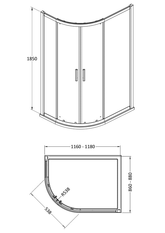 Hudson Reed Pacific 1200 x 900mm Offset Quadrant Shower Enclosure