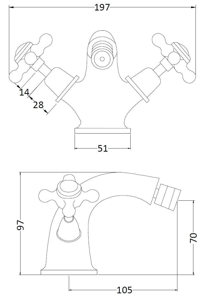 Black Topaz With Crosshead Handle Bidet Tap