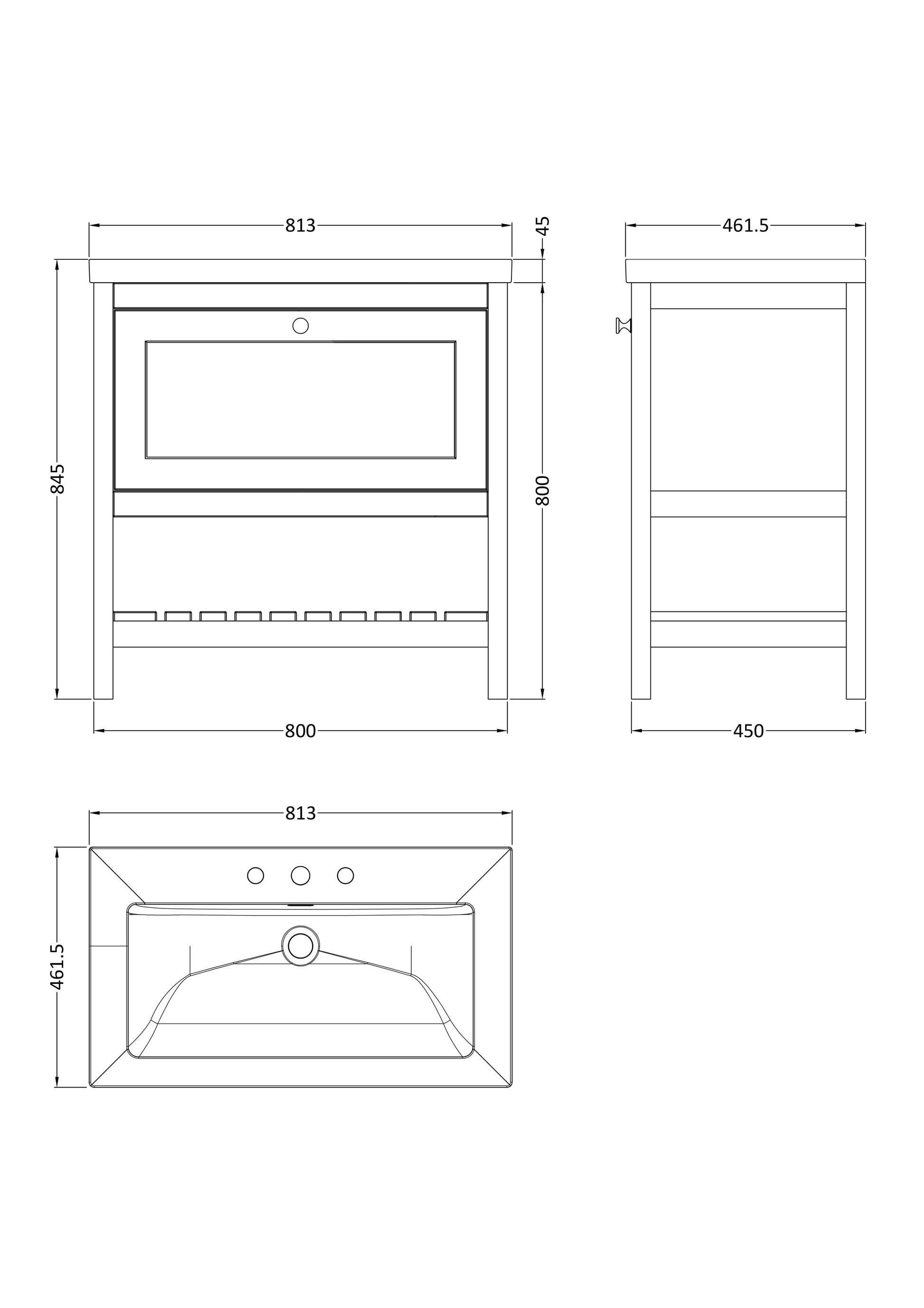 Hudson Reed Bexley 800mm Pure White Traditional Floor Standing Vanity Unit With 3 Tap Hole Basin