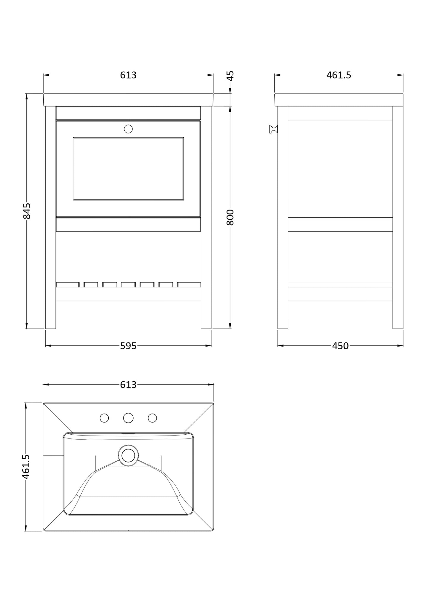 Hudson Reed Bexley 600mm Traditional Floor Standing Vanity Unit with 3 Tap Hole Basin