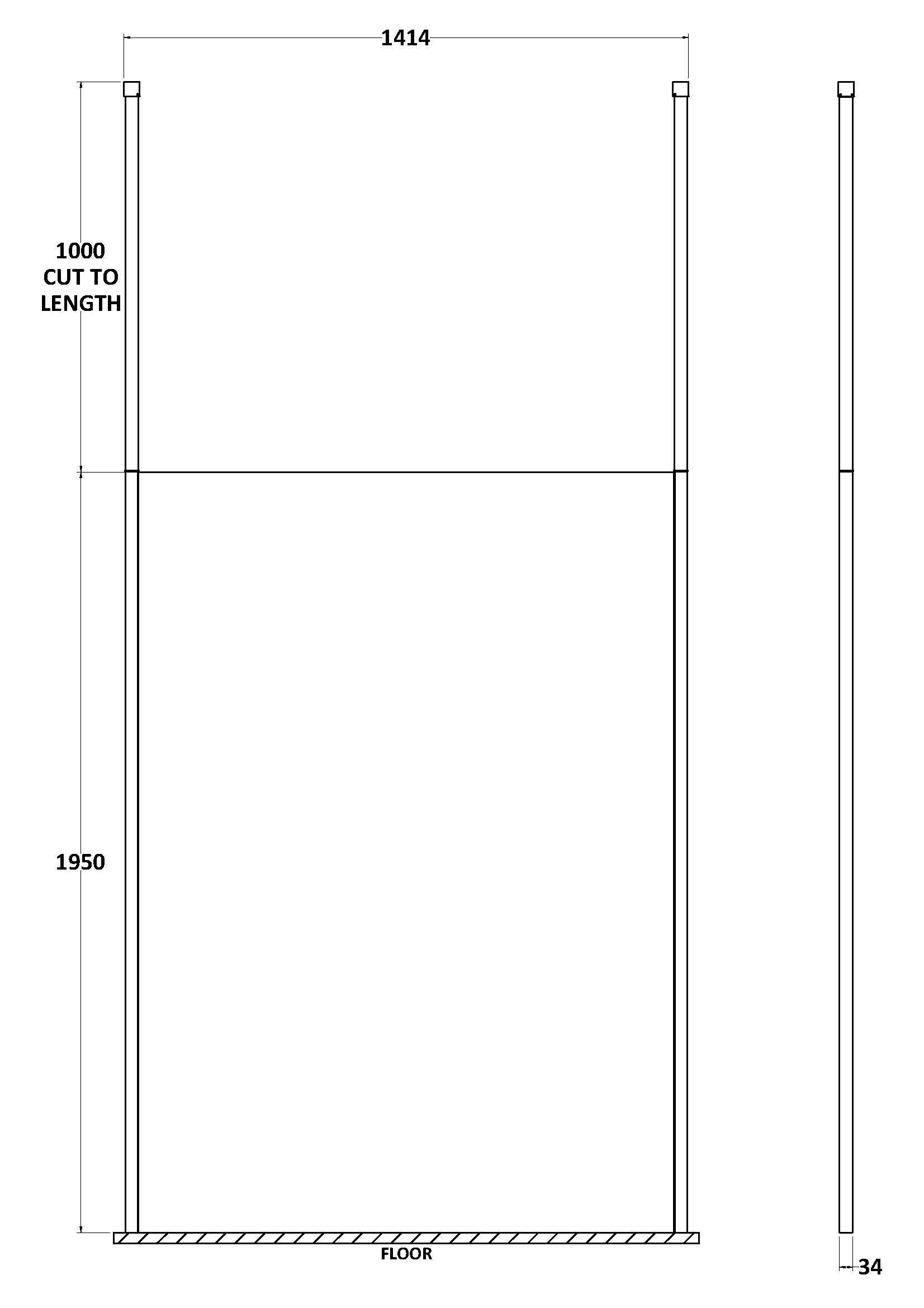 1400mm Wetroom Screen with Ceiling Posts