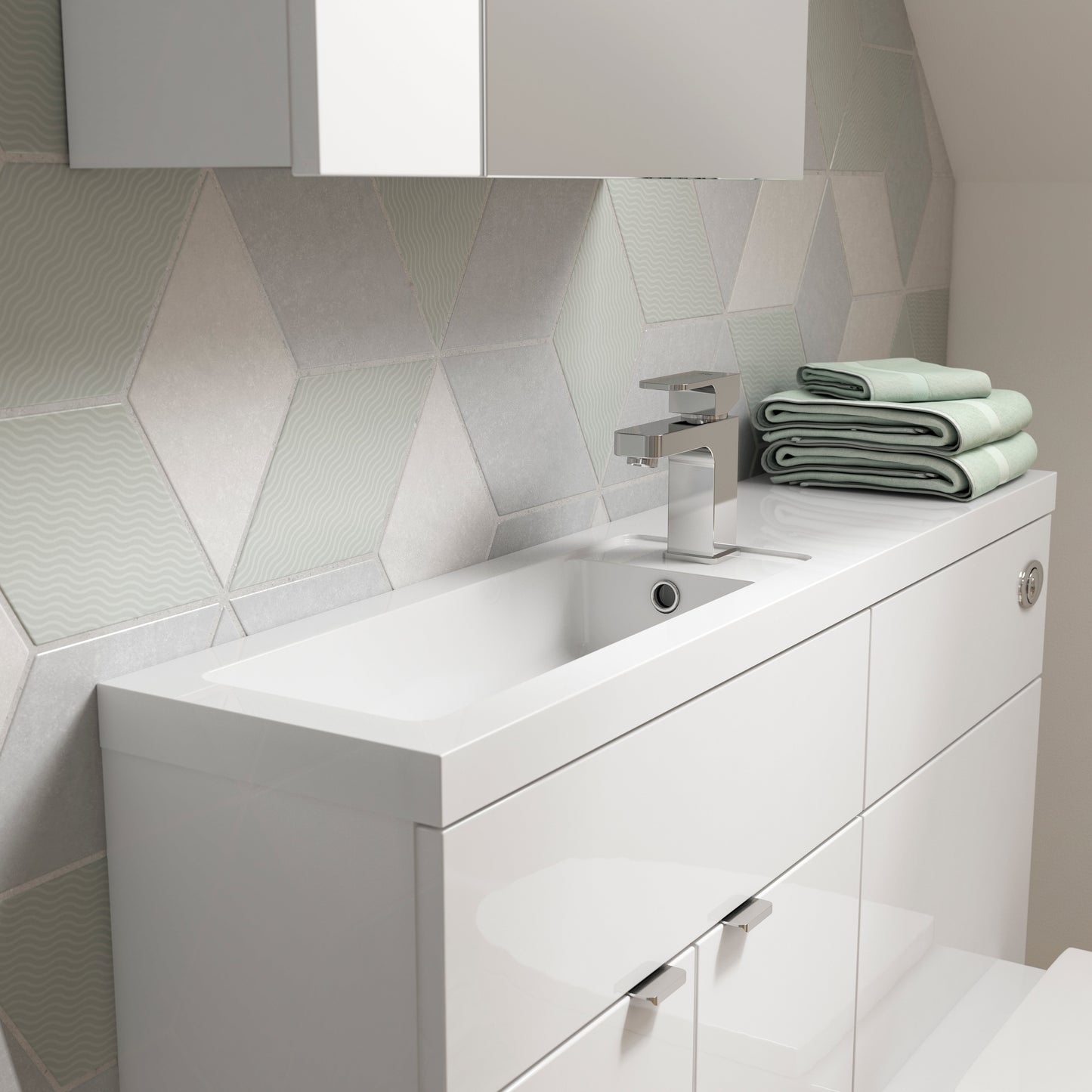 Hudson Reed Fusion 1105mm Gloss White Compact Floor Standing 2 Door Vanity Basin & Toilet Combination Unit