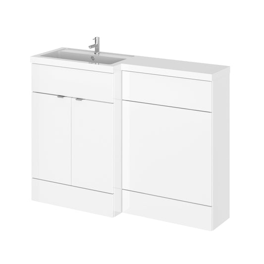 Hudson Reed Fusion 1200mm Left Hand Gloss White Floor Standing 2 Door Vanity Basin & Toilet Combination Unit