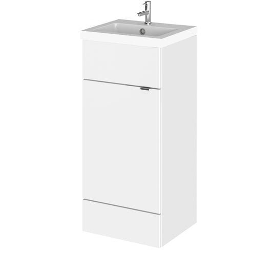 Hudson Reed Fusion 400mm Gloss White Floor Standing 1 Door Vanity Unit & Polymarble Basin