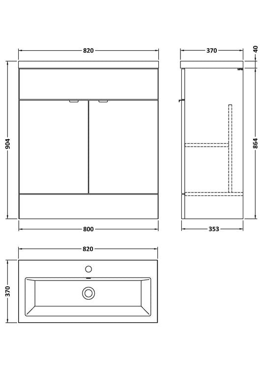 Hudson Reed Fusion 800mm Gloss White Floor Standing 2 Door Vanity Unit & Basin