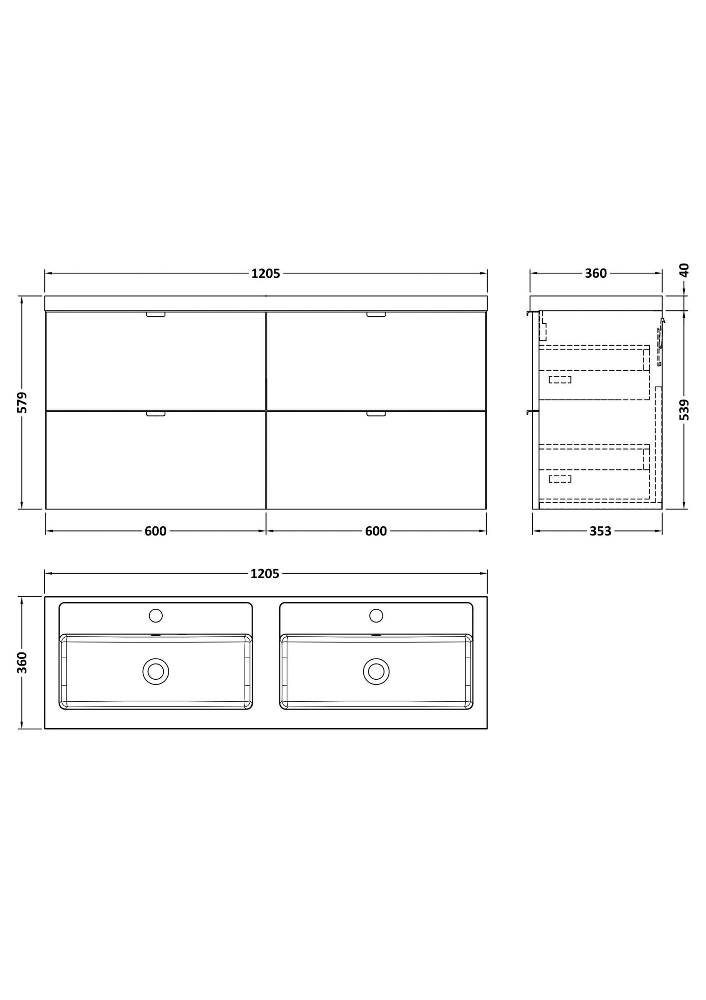 Hudson Reed Fusion 1200mm Vanity Unit With Twin Polymarble Basin