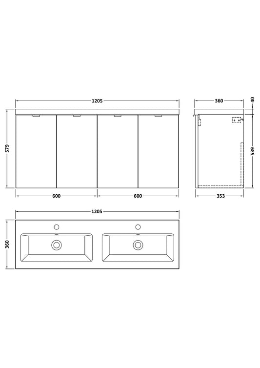 Hudson Reed Fusion 1200mm Wall Hung Vanity Unit With Twin Ceramic Basin