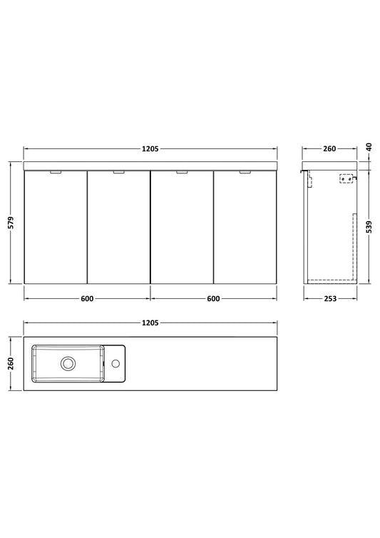 Hudson Reed Fusion 1200mm Compact Wall Hung Vanity Unit & Basin