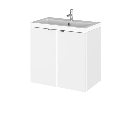 Hudson Reed Fusion 600mm Wall Hung Gloss White 2 Door Vanity Unit & Polymarble Basin With Soft Close Doors