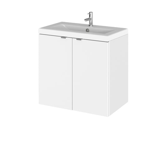 Hudson Reed Fusion 600mm Wall Hung Gloss White 2 Door Vanity Unit & Basin With Soft-Close Doors