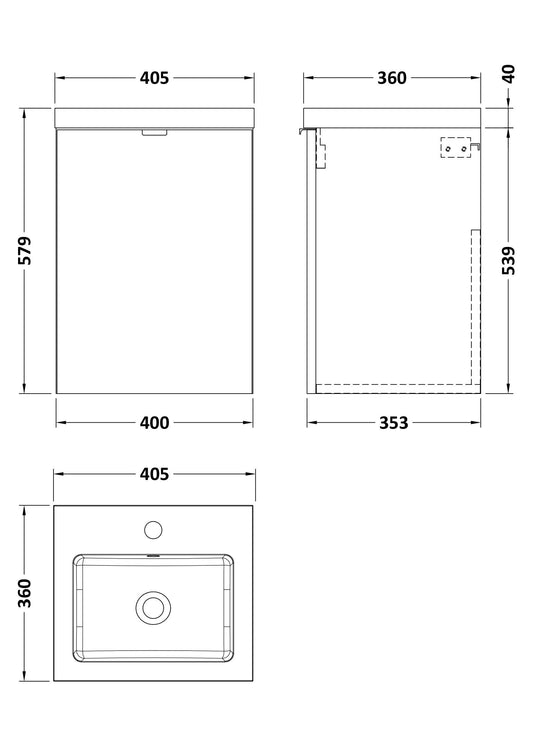 Hudson Reed Fusion 400mm Gloss White Wall Hung 1 Door Vanity Unit & Basin With Soft Close Door