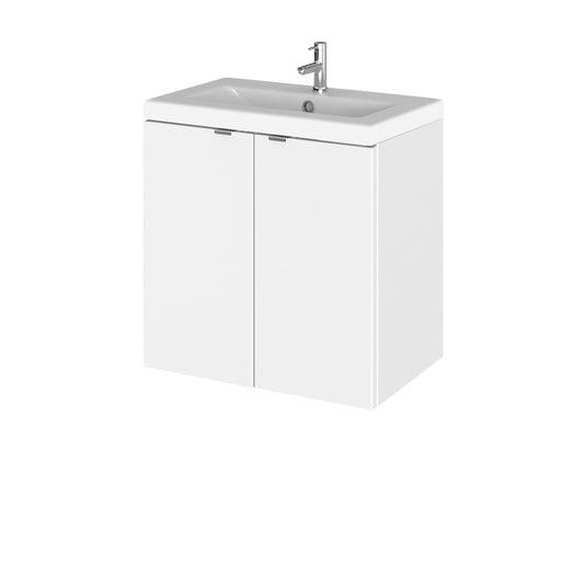 Hudson Reed Fusion 505mm Gloss White Wall Hung 2 Door Vanity Unit & Basin