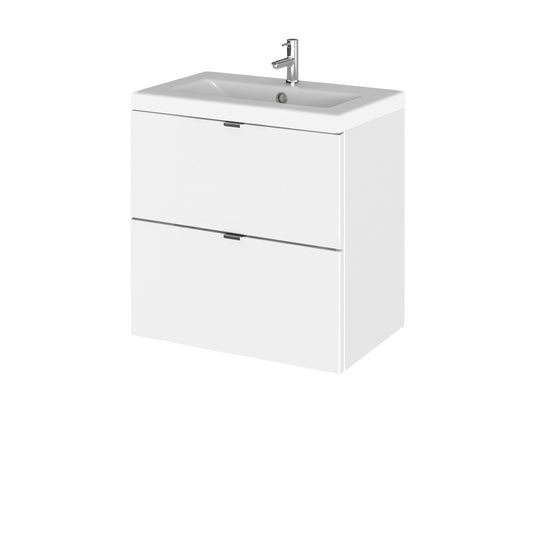 Hudson Reed Fusion 500mm Gloss White Wall Hung 2 Drawer Vanity Unit & Basin With Soft Close Drawers
