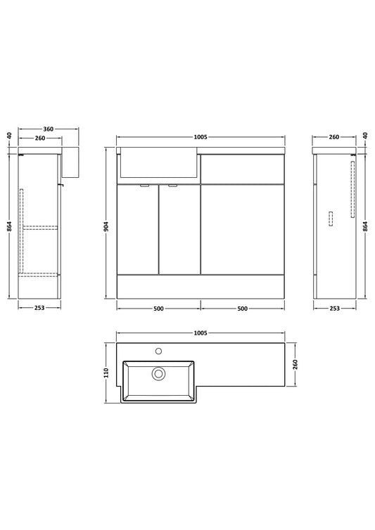 Hudson Reed Fusion 1000mm Floor Standing 2 Door Vanity Unit & Toilet with Left Hand Semi Recessed Basin