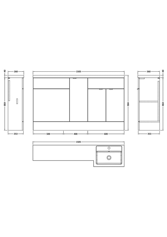 Hudson Reed Fusion 1500mm Bleached Oak Right Hand Combination Vanity Unit With Basin