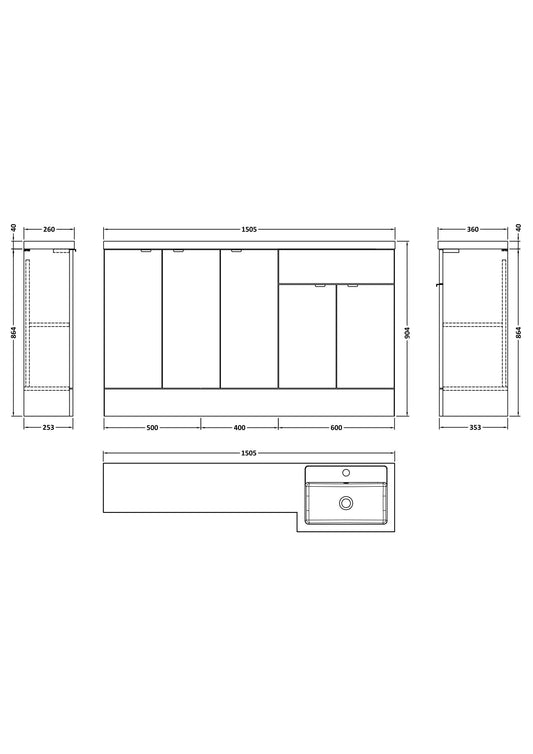 Hudson Reed Fusion 1500mm Right Hand Bleached Oak Combination Unit with Basin
