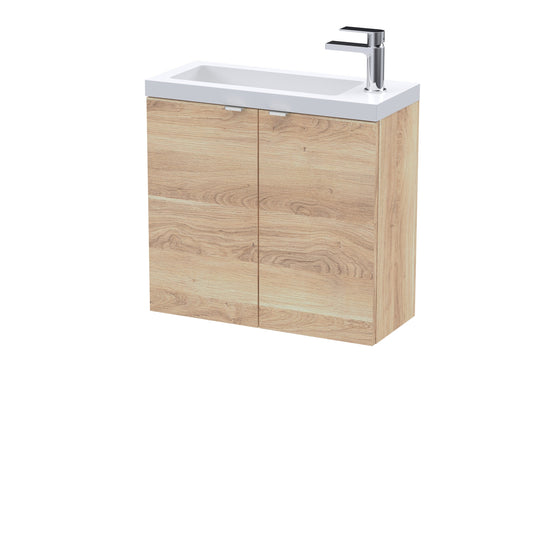 Hudson Reed Fusion 600mm Bleached Oak Wall Hung 2-Door Vanity Unit & Basin With Soft Close Doors & Handles