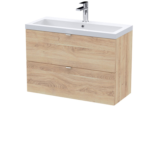 Hudson Reed Fusion 800mm Wall Hung Bleached Oak 2-Drawer Vanity Unit & Basin With Soft Close Drawers