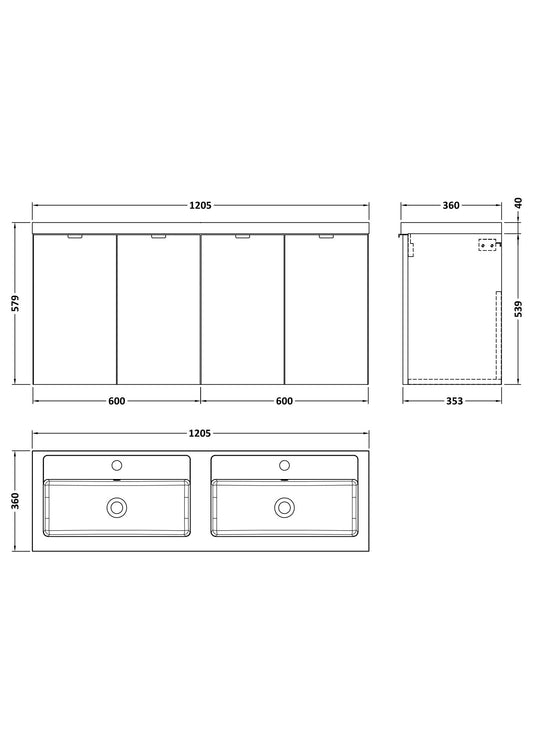Hudson Reed Fusion 1200mm Wall Hung 4-Door Vanity Unit with Double Basin