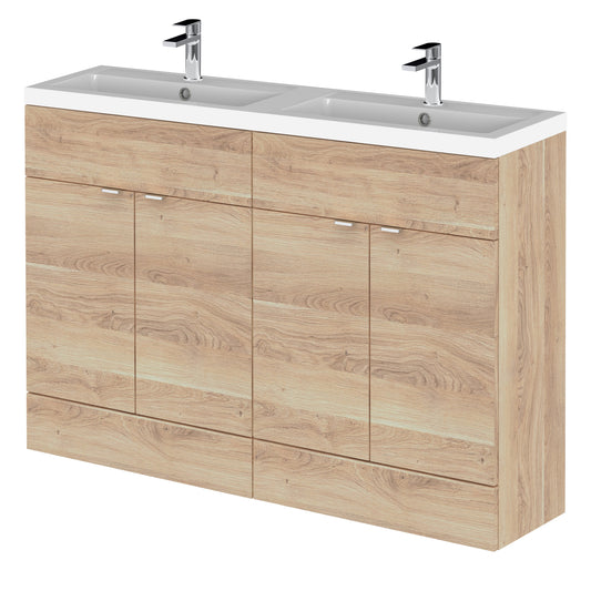 Hudson Reed Fusion 1200mm Bleached Oak Floor Standing 4-Door Vanity Unit with Double Basin