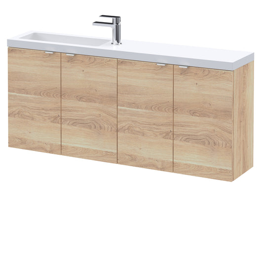 Hudson Reed Fusion 1200mm Bleached Oak Wall Hung 4-Door Vanity & Basin Soft Close Doors & Handles
