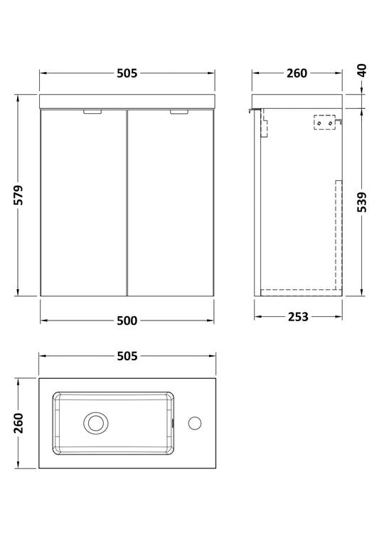 Hudson Reed Fusion 500mm Bleached Oak 2-Door Wall Hung Unit & Basin With Handles & Overflow