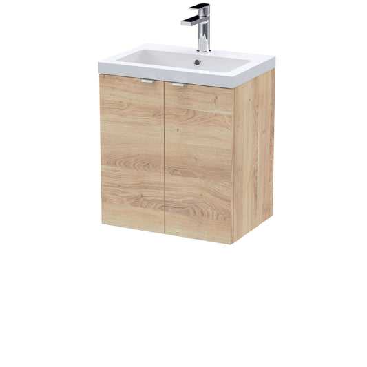 Hudson Reed Fusion 500mm Bleached Oak 2-Door Wall Hung Unit & Basin With Soft Close Doors