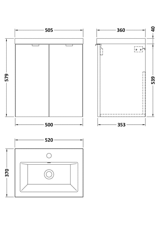 Hudson Reed Fusion 500mm 2-Door Wall Hung Unit & Basin
