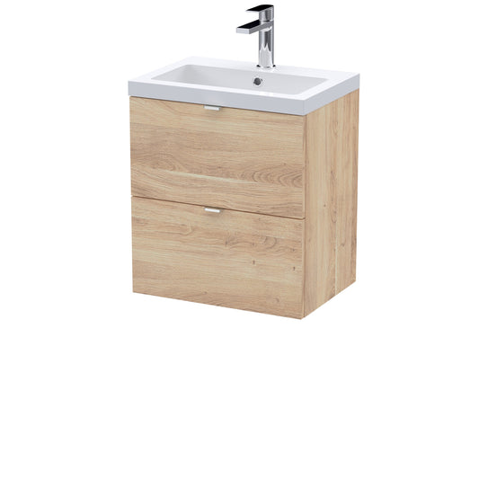Hudson Reed Fusion 500mm Bleached Oak 2-Drawer Wall Hung Unit & Basin With Soft Close Drawers